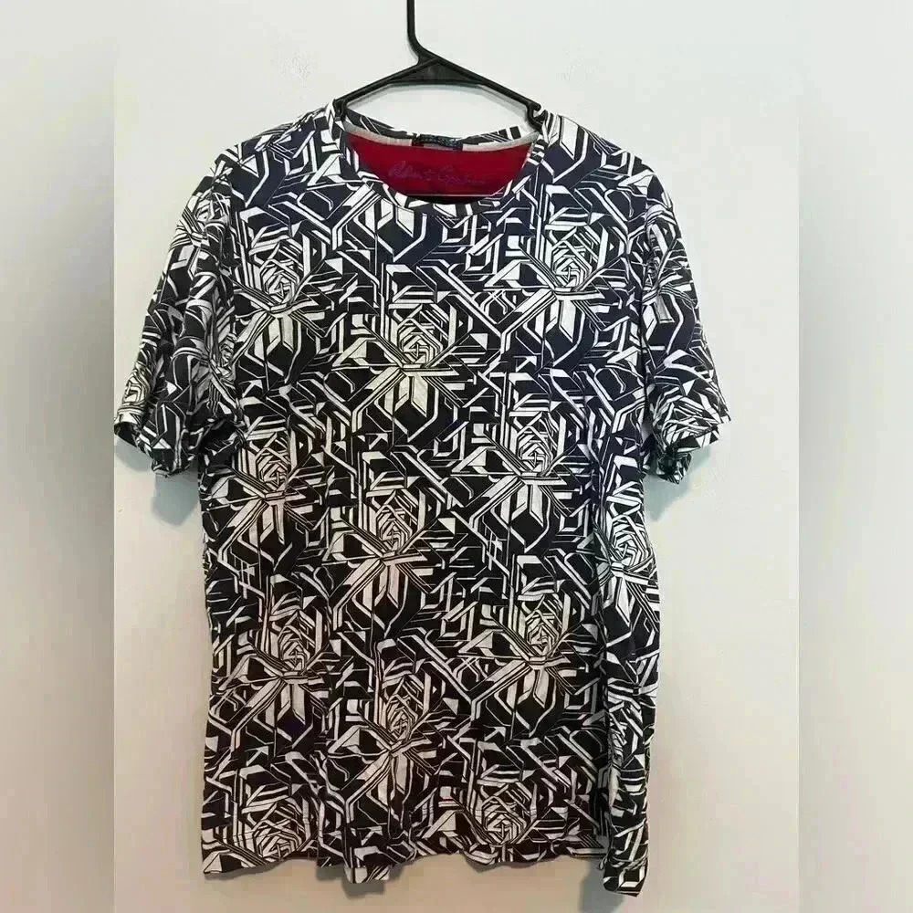 Robert Graham Womens Abstract Blue/White Short Sleeve Tee Size L Cotton